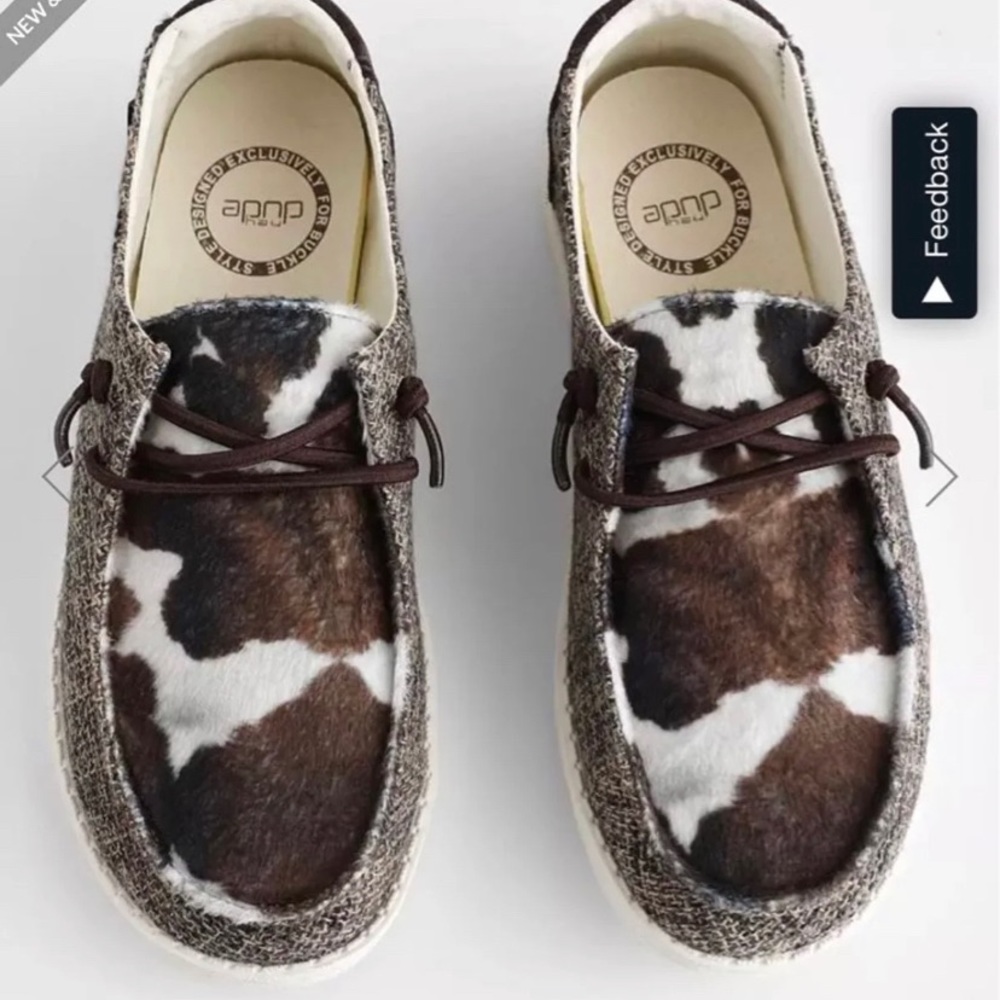 Buckle cow print hey dude